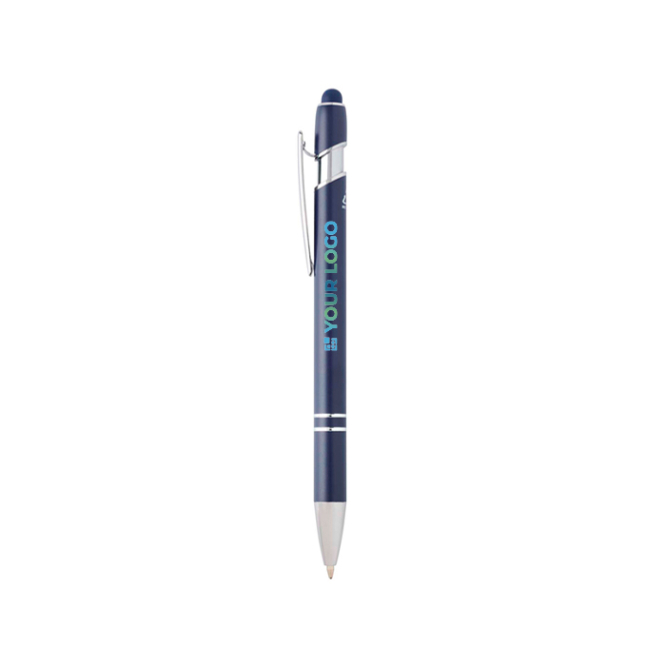 Balpen van gerecycled aluminium met touchscreenpunt, blauwe inkt