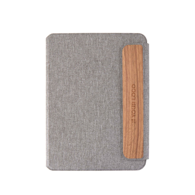 Duurzame schrijfmap met walnoothouten sluiting A5, gelijnde pagina’s