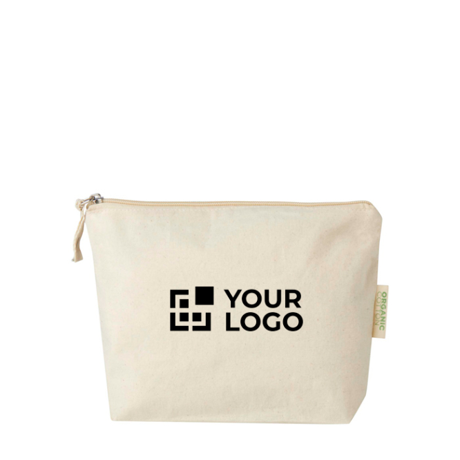 Toilettas van biologisch katoen met vak en rits 1L 180 g/m2