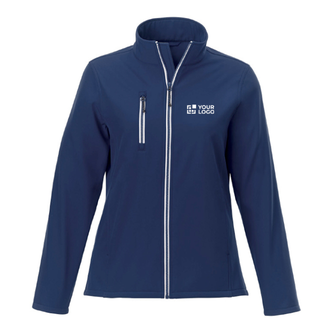 Polyester softshell damesjas met logo, 250 g/m2 met bedrukking marineblauw