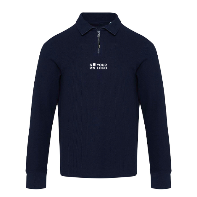 Unisex katoenen polo met lange mouwen en halve rits 245 g/m²