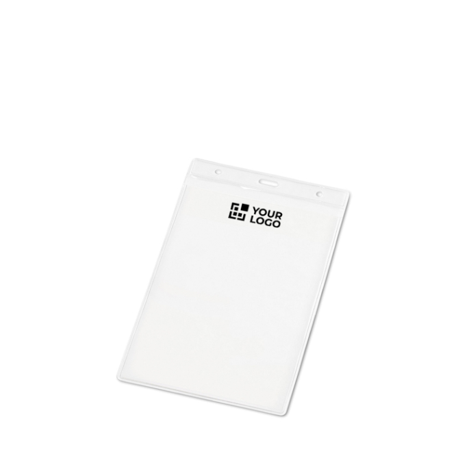 Verticale badgehouder van plastic met gaten voor karabijnhaak 11x17 cm