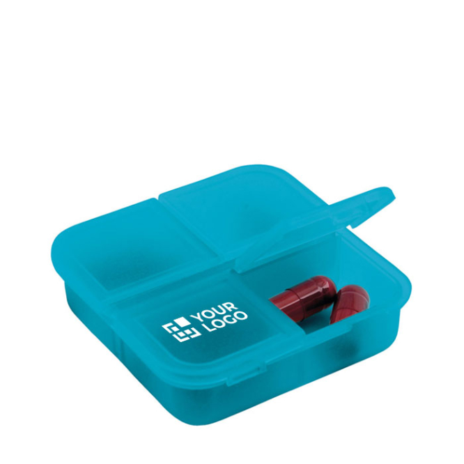 Gekleurde pillendoosjes met logo