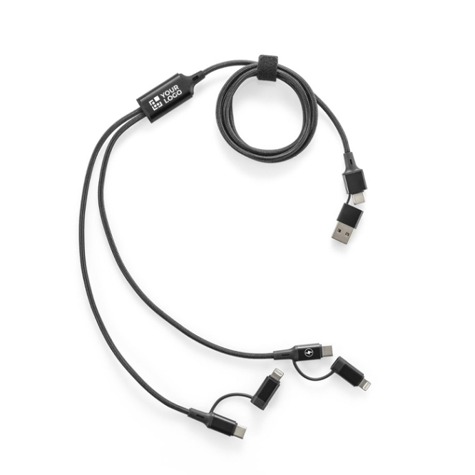 USB-kabel 6-in-1 ultrasnel, gemaakt van aluminium en gerecycled PET