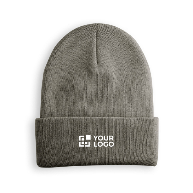 Muts met logo en omgeslagen boord kleur grijs met logo