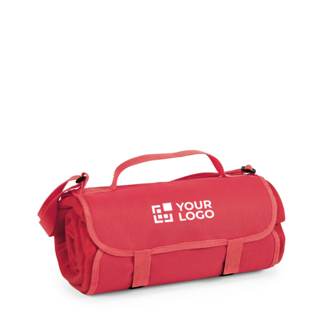 Oprolbare picknickdeken in drie kleuren rood