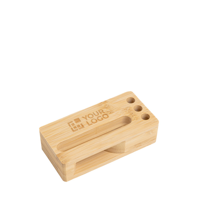 Multifunctionele standaard van bamboe met geluidsversterker