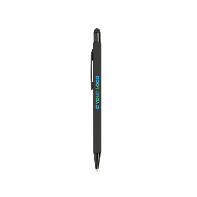 Aluminium balpen met rubberen body en stylus, blauwe inkt met jouw bedrukking