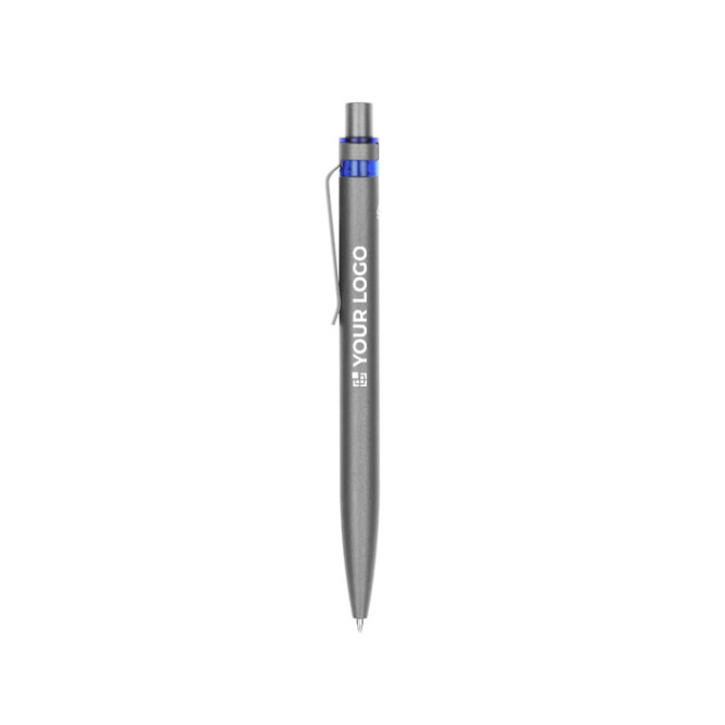 Gerecyclede aluminium balpen met kleurdetaillering, blauwe inkt met jouw bedrukking