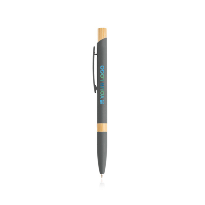 Pen van gerecycled aluminium met bamboedetails, blauwe inkt
