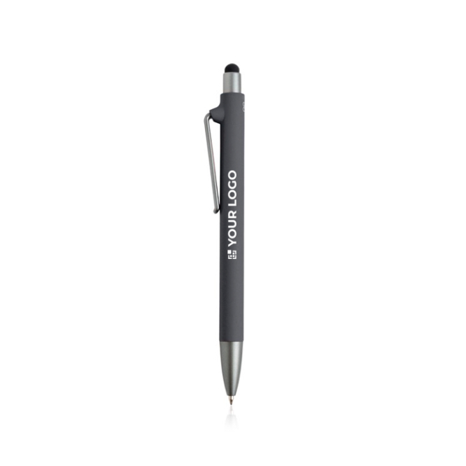 Eco-pen van herbruikbaar plastic met rubberen afwerking, blauwe inkt