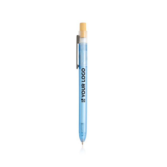 Pen van oceaanplastic met bamboeklikmechanisme, blauwe inkt