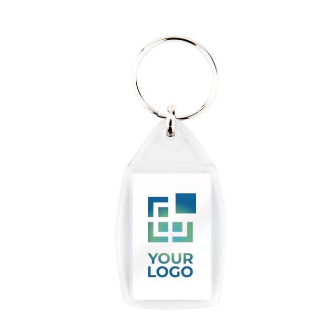 Vierkante sleutelhanger met papier bedrukken aan twee zijden 25x40 mm met jouw bedrukking