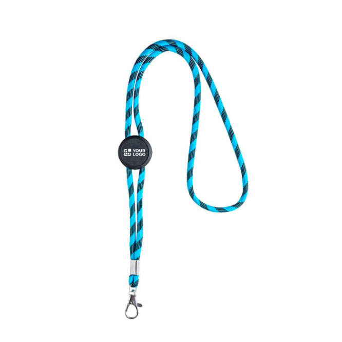 Gestreepte duurzame buisvormige RPET lanyard met karabijnhaak, 3 cm met jouw bedrukking