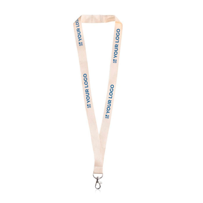 Klassieke lanyard in natuurlijke kleur, van biologisch katoen, 2 cm met jouw bedrukking