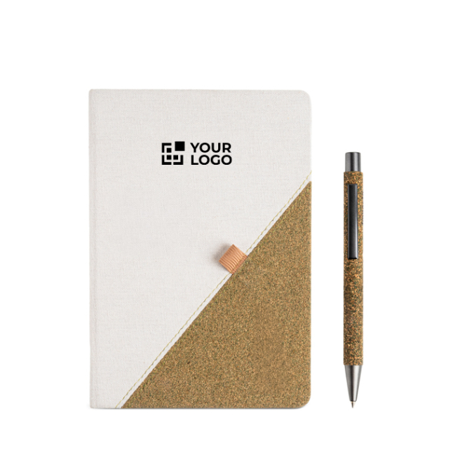 Notitieboek van gerecycled katoen met groene-thee pen A5