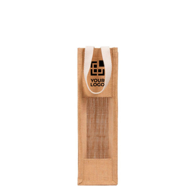 Jute tas met laminaatafwerking voor wijnflessen 750 ml met jouw bedrukking