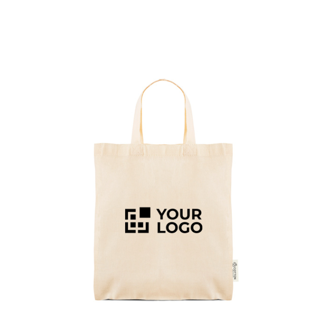 Tas van recycled katoen en plastic met korte hengsels 140 g/m²