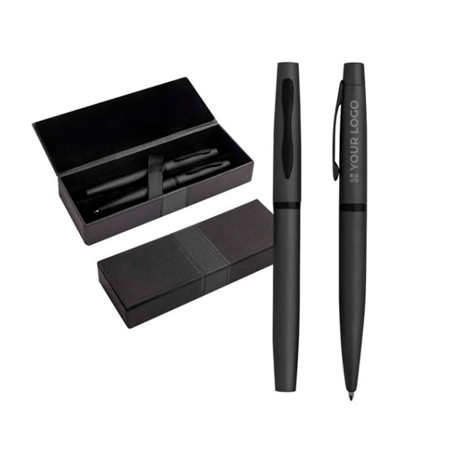 Set van balpen en roller met bijpassende geschenkdoos, blauwe inkt met jouw bedrukking