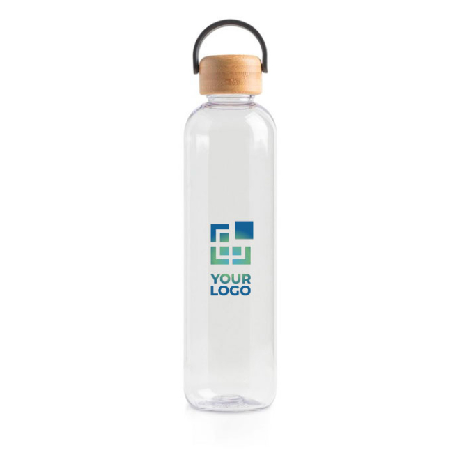 Tritan-fles met bamboedop en draaghandvat, 1L met jouw bedrukking