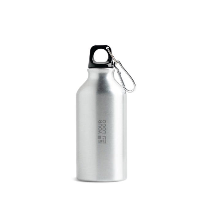 Fles van gerecycled aluminium met gekleurde dop en karabijnhaak 400ml