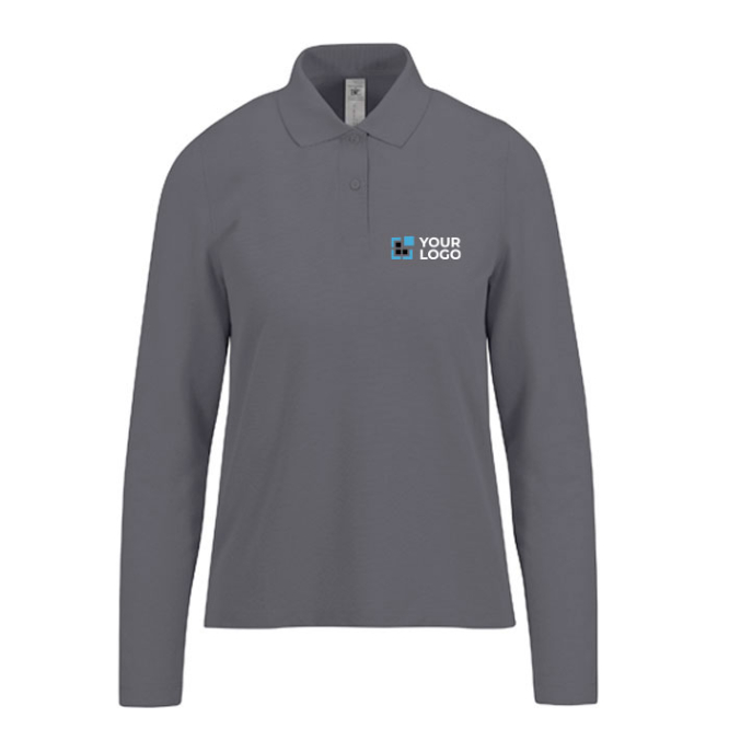 Polo van piqué katoen voor dames met lange mouwen 180 g/m² B&C met jouw bedrukking