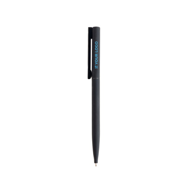 Elegante en slanke pen van messing en roestvrij staal met blauwe inkt
