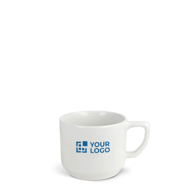 Witte keramische mok met compact rechthoekig handvat 250ml met jouw bedrukking