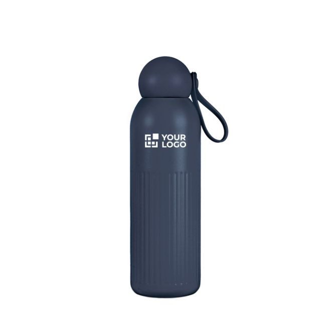 Thermofles van staal in effen kleur met ronde dop en draaglus 500 ml