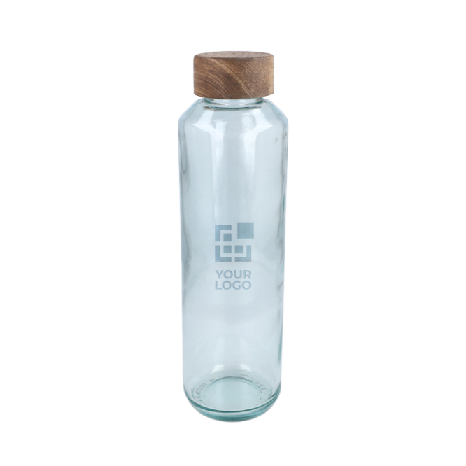 Fles van gerecycled glas met houten dop, in EU gemaakt 650ml