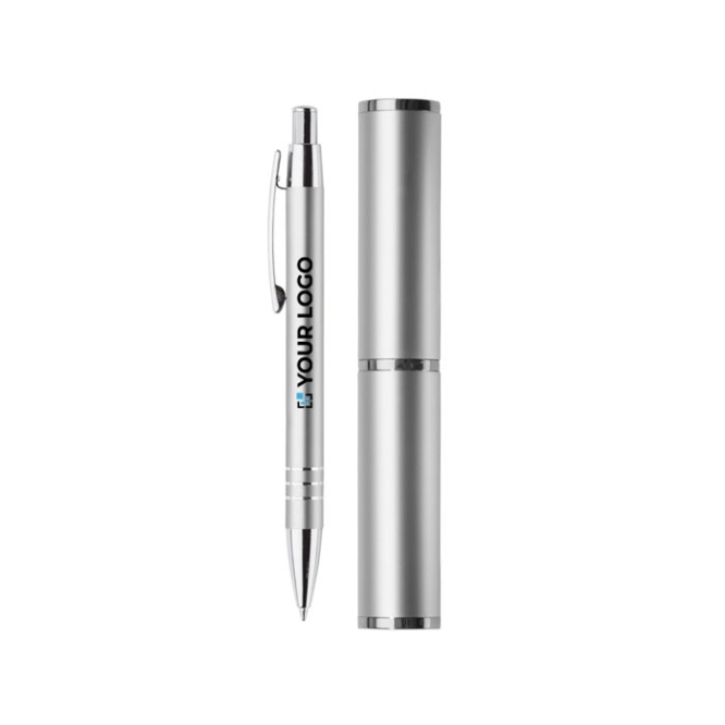 Aluminium pen met bijpassende buisvormige etui met jouw bedrukking