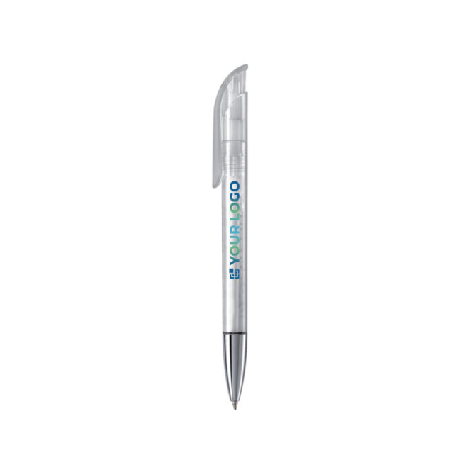 Transparante plastic pen met metalen punt gemaakt in de EU met jouw bedrukking