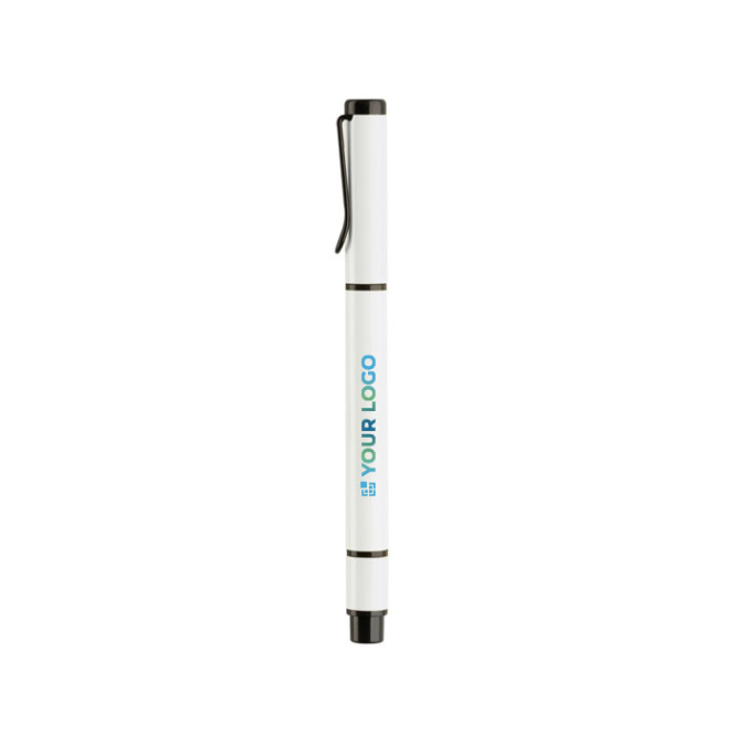 Metalen pen met blauwe inkt en gele markeerpen 2-in-1 met jouw bedrukking