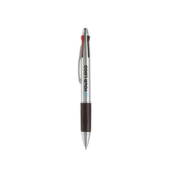 Multifunctionele pen 4-in-1 met gekleurde grip met jouw bedrukking