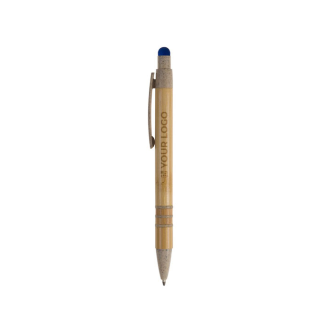 Bamboe en tarwestro pen met gekleurde stylus met jouw bedrukking
