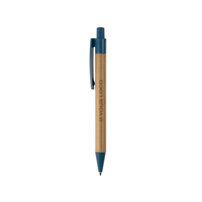 Bamboe en tarwestro pen met gekleurde details met jouw bedrukking