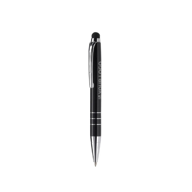 Kleine aluminium pen in levendige kleuren met zwarte stylus met jouw bedrukking