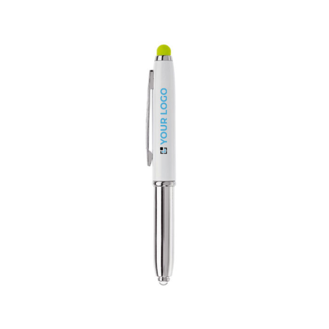 Pen met stylus in verschillende kleuren en lampje met jouw bedrukking