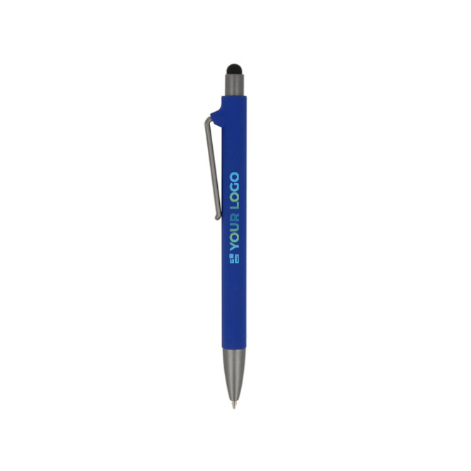 Gerecyclede plastic pen in kleuren met zwarte stylus met jouw bedrukking