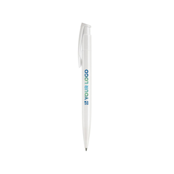 Kleurrijke plastic pen met drukknop gemaakt in de EU met jouw bedrukking
