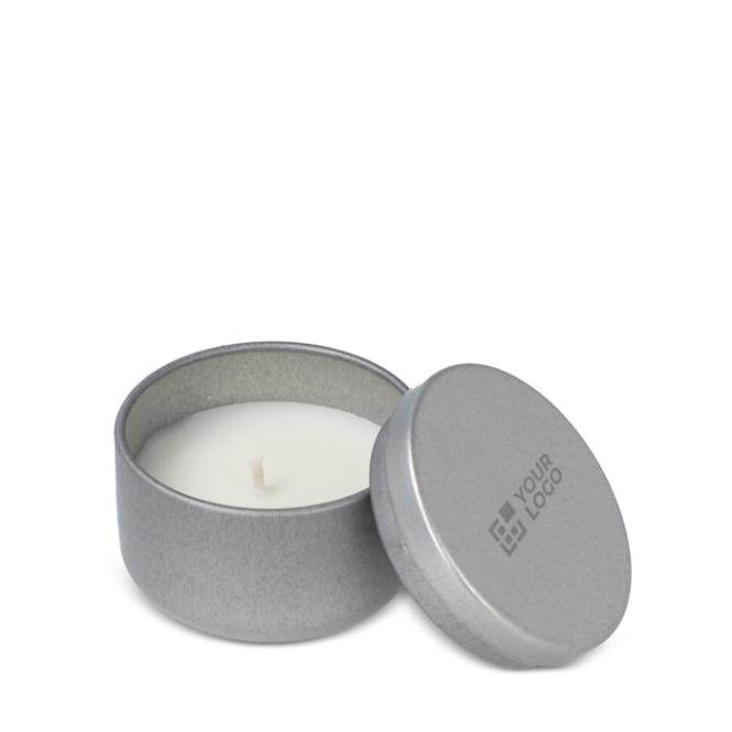 Plantaardige wax kaars in ronde pot van gerecycled staal