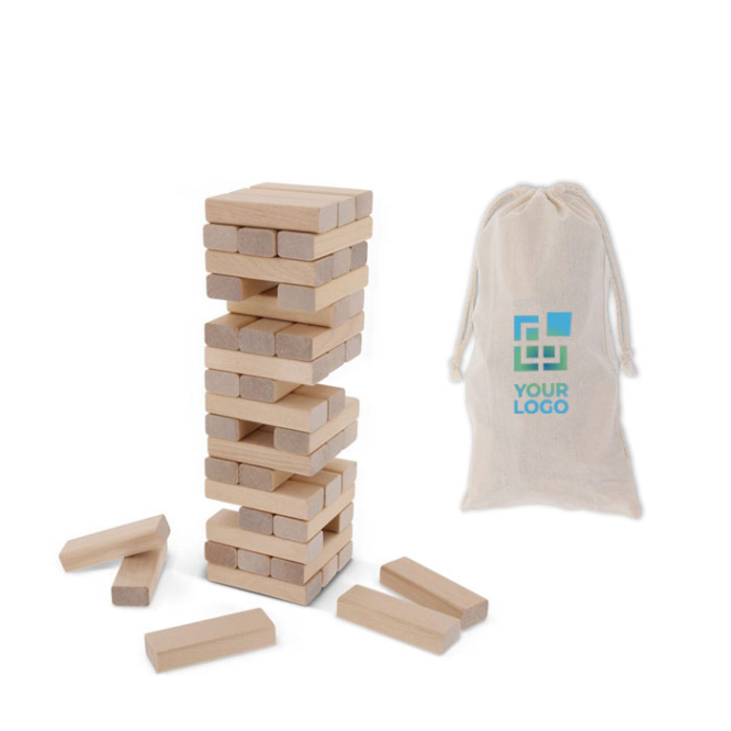 Jenga met 48 blokken in katoenen tas voor gemakkelijk transport met jouw bedrukking