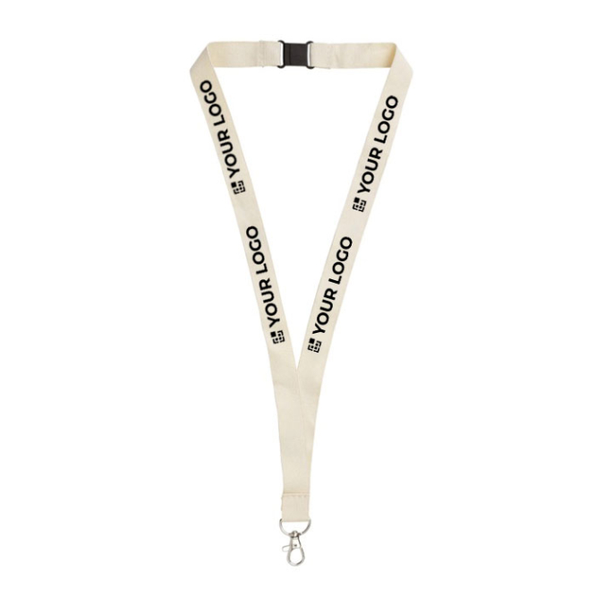 Lanyard van biologisch katoen met clip en karabijnhaak met jouw bedrukking