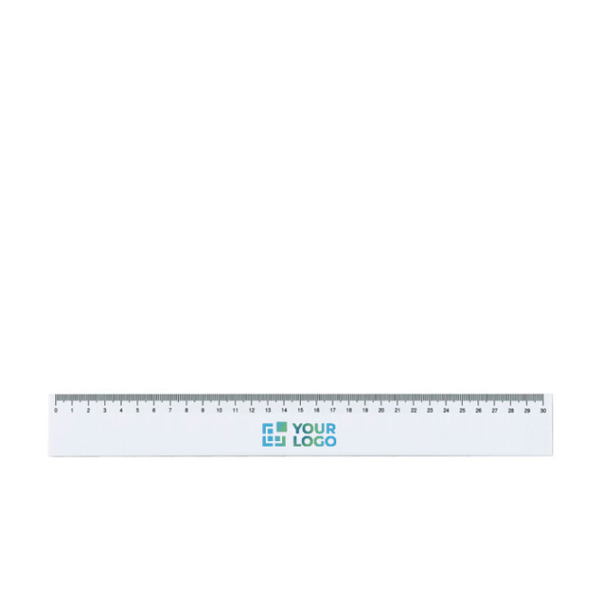 Witte plastic liniaal voor personalisatie 30cm met jouw bedrukking