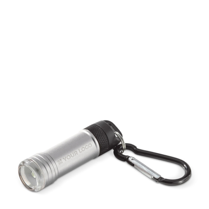 Aluminium zaklamp met karabijnhaak om overal aan te hangen met jouw bedrukking