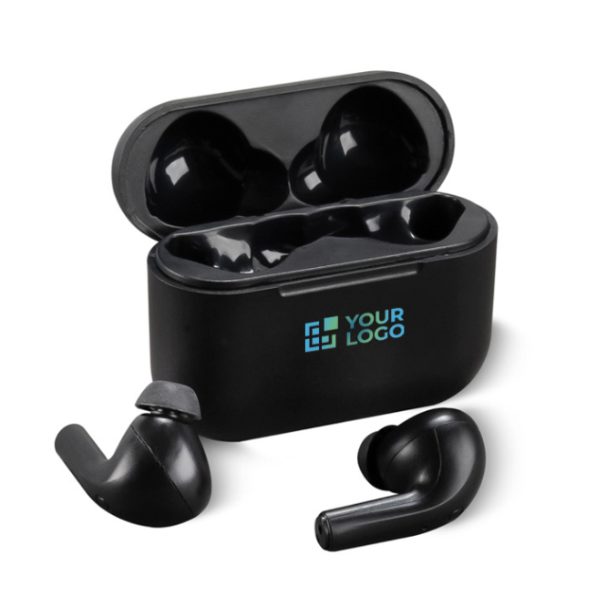 Klassieke True Wireless Stereo oordopjes in zwarte oplaadetui met jouw bedrukking