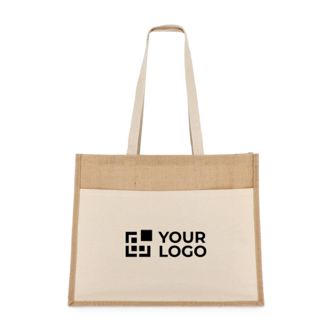 Jute tas met katoenen voorvak en bijpassende hengsels 320 g/m²