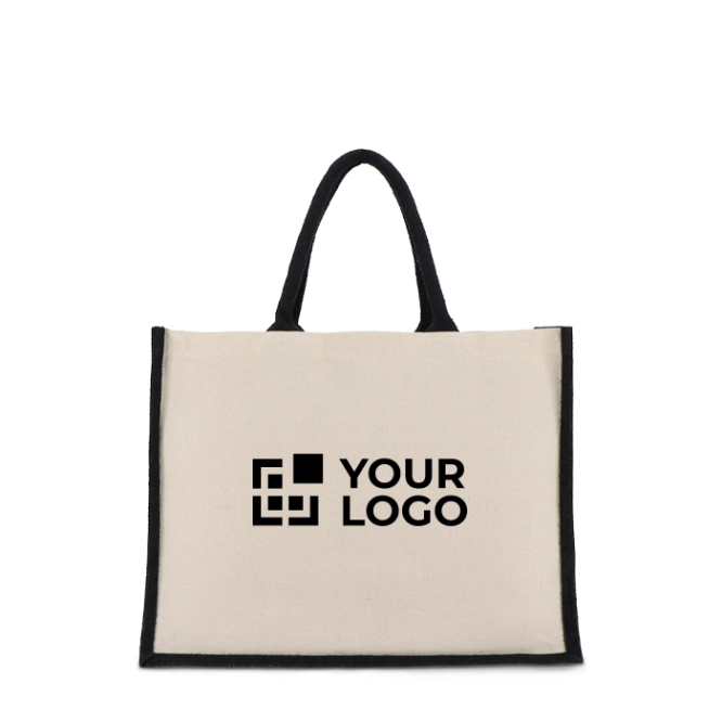 Katoenen tas met gekleurde jute zijkanten en bodem 320 g/m²