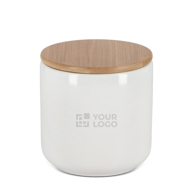 Keramische pot ideaal voor voedselopslag met bamboedeksel 550 ml