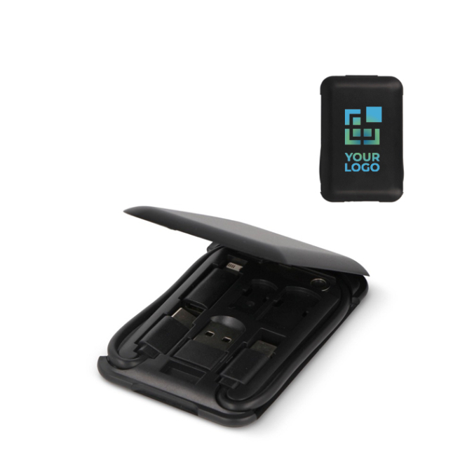 Reiskit met diverse USB-connectoren en functie als telefoonhouder met jouw bedrukking
